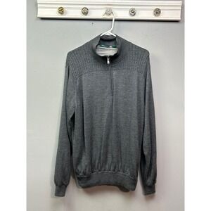 Bobby Jones Mens Gray Quarter Zip Pullover Sweater 100% Extrafine Merino Wool L
